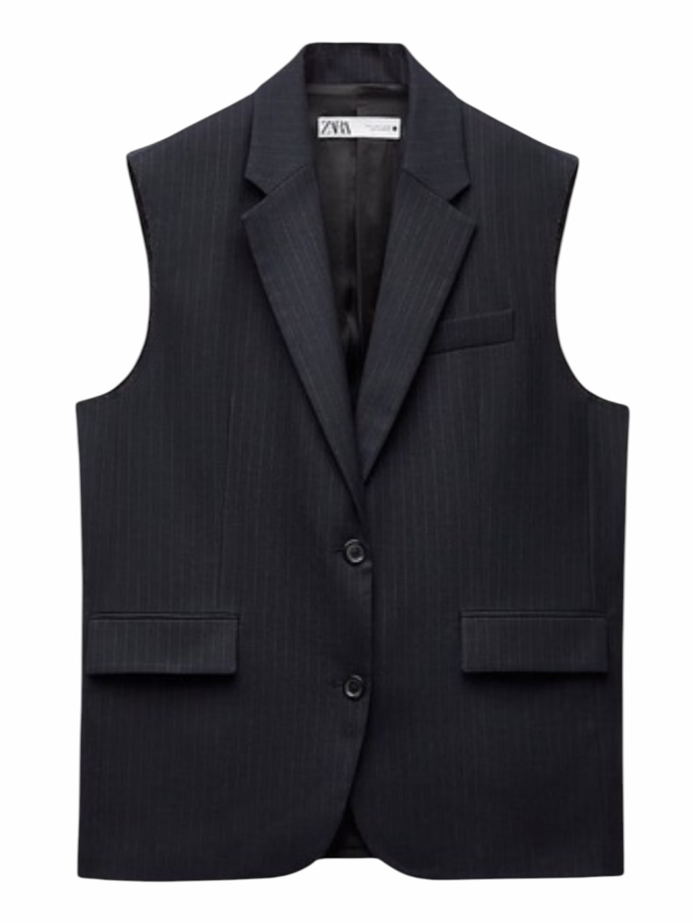Zara – Oversized Pinstripe Sleeveless Blazer Vest – Raw Edge Dark Gray – Sz. M